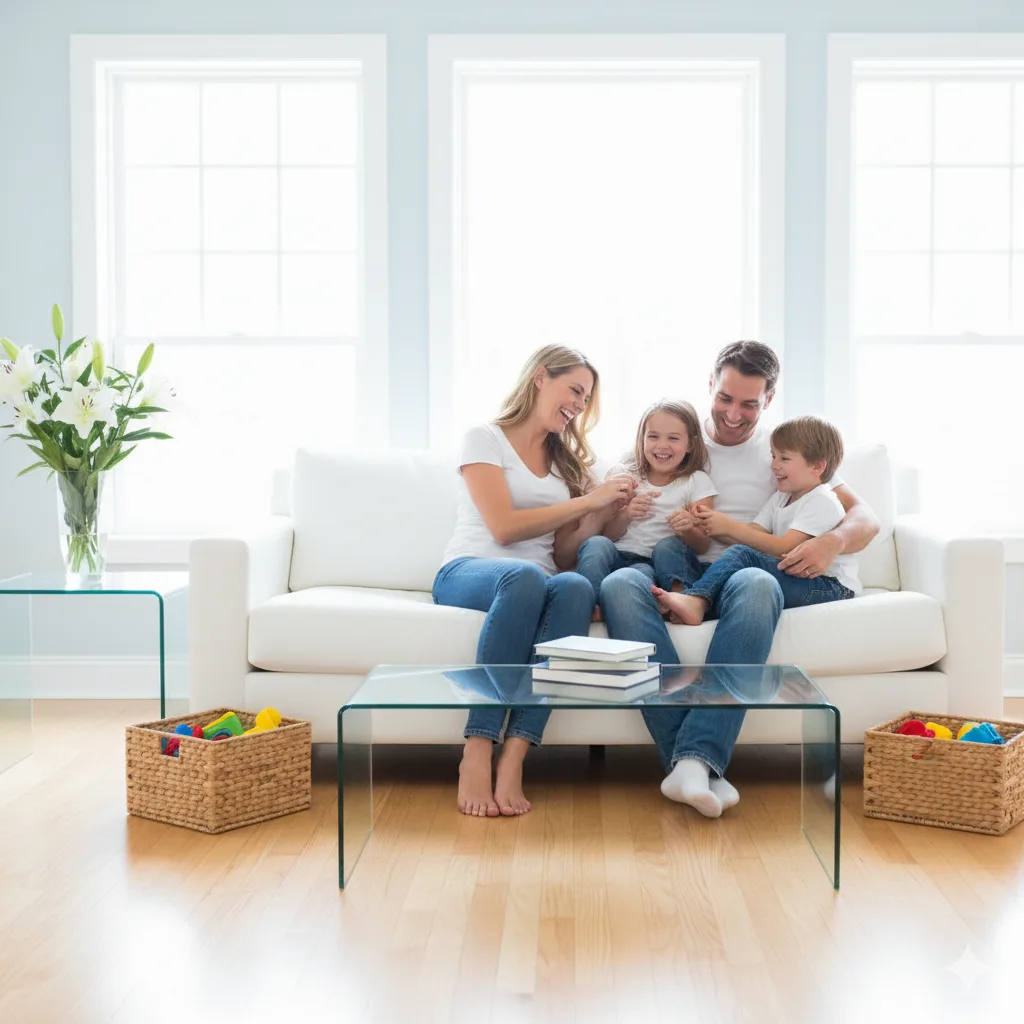 Mother and child cleaning together